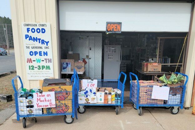 Pastor McClintic reports that Compassion Counts is the only brick-and-mortar food pantry in Clare County. Other food distribution is done at drive-through pop-up centers. The food comes from the East Lansing Food Bank. COVID-19 relief free food ends on June 30, 2023. The congregation must now raise $1,500-1,800 a month to cover the cost of 10,000 pounds of food being distributed.